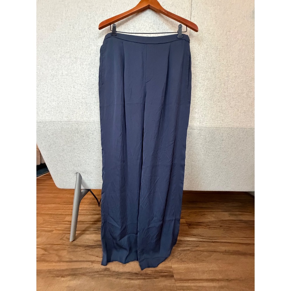 Vince Navy Blue Pleated Wide Leg Trousers Pull On Pants